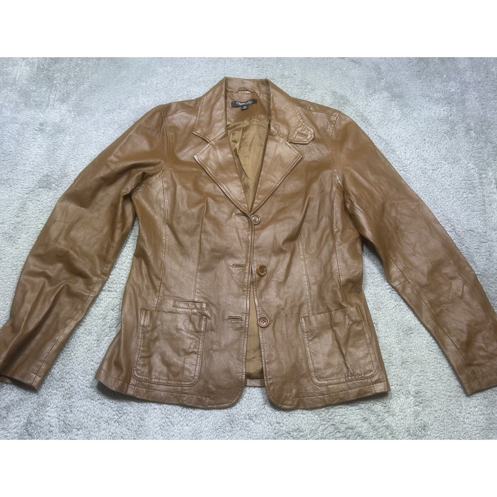 Vintage Chadwicks Blazer Jacket Womens 12T Brown Leather 3 Button Casual *SPOT